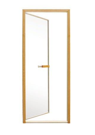 glass sauna door with wood frame