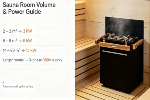 sauna heater size chart