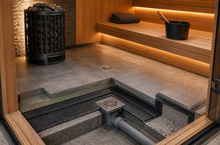 Commercial Sauna Floor & Drainage: Waterproofing, Slope, Materials