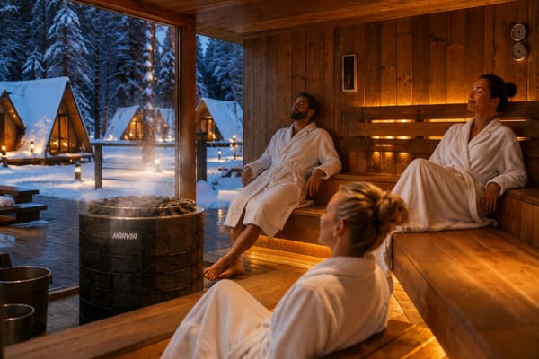 commercial-grade outdoor sauna equipment heater benches and stones