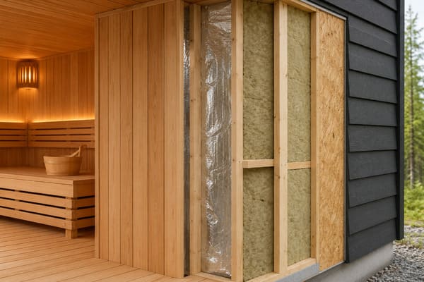 commercial sauna insulation and vapor barrier wall assembly