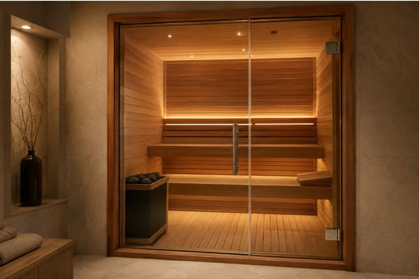 glass sauna door sealing heat inside a commercial sauna