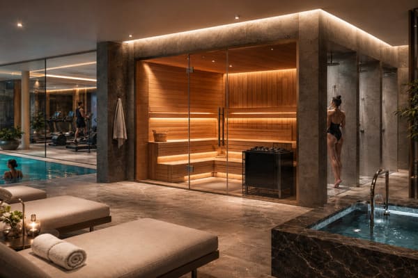 sauna integrated into a hotel spa wet area circulation
