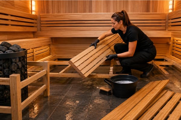 choosing low-maintenance commercial sauna timber benches and heater