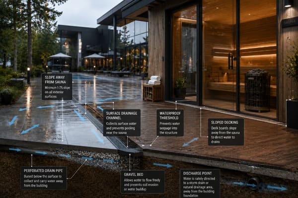 choosing a site for a resort outdoor sauna near water with guest access