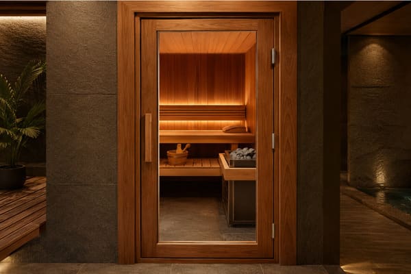 ROC Sauna-Solution commercial sauna doors installed in a spa