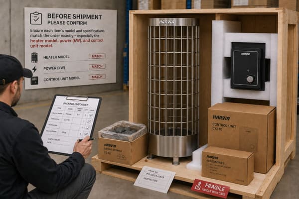 checking sauna heater model and label before shipping