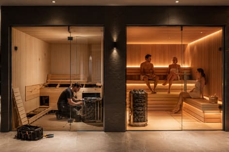 sauna layouts with two rooms provide redundancy during maintenance
