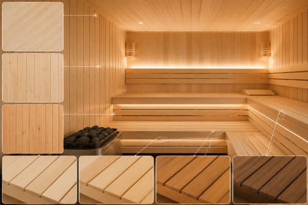 sauna cladding and bench wood species comparison
