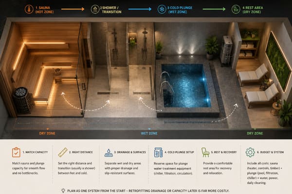 commercial sauna and cold plunge zone planning layout for hotels spas and gyms