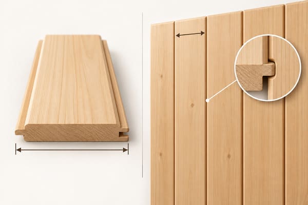 sauna cladding nominal width versus actual coverage width tongue and groove