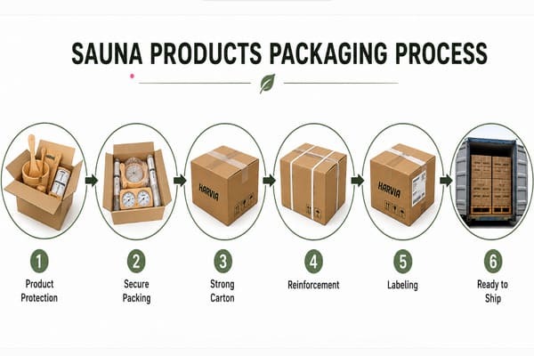 mixed sauna equipment packaging heaters timber and glass for EU import under PPWR