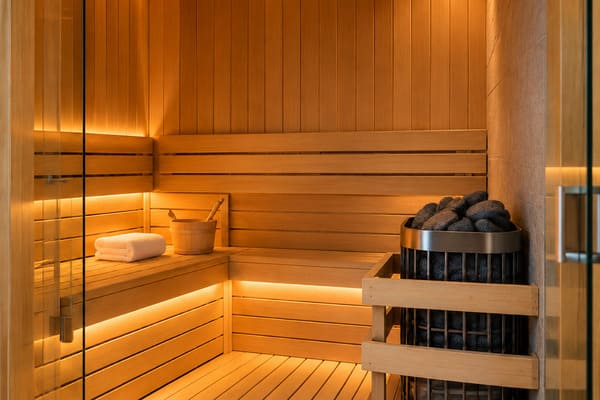 Premium commercial gym recovery room with sauna, cold plunge, red-light and compression recovery zones